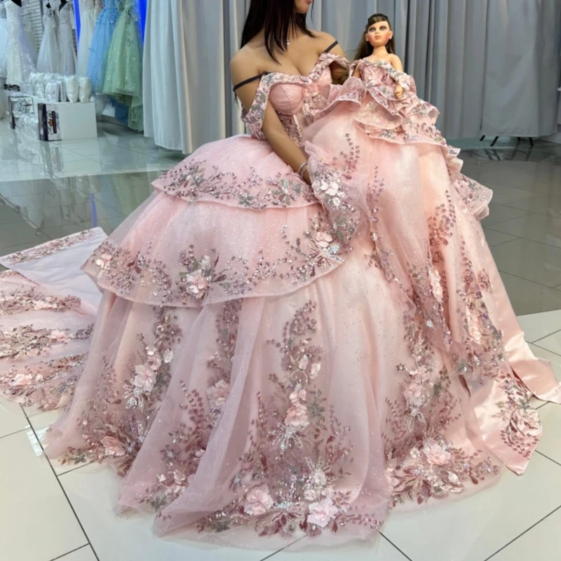 Pink Shiny Quinceanera Dresses Off The Shoulder Applique Flower Beads Tull Corset Party Birthday Sweet 16 Dress Vestidos 15 De
Pink Shiny Quinceanera Dresses Off The Shoulder Applique Flower Beads Tull Corset Party Birthday Sweet 16 Dress Vestidos 15 De