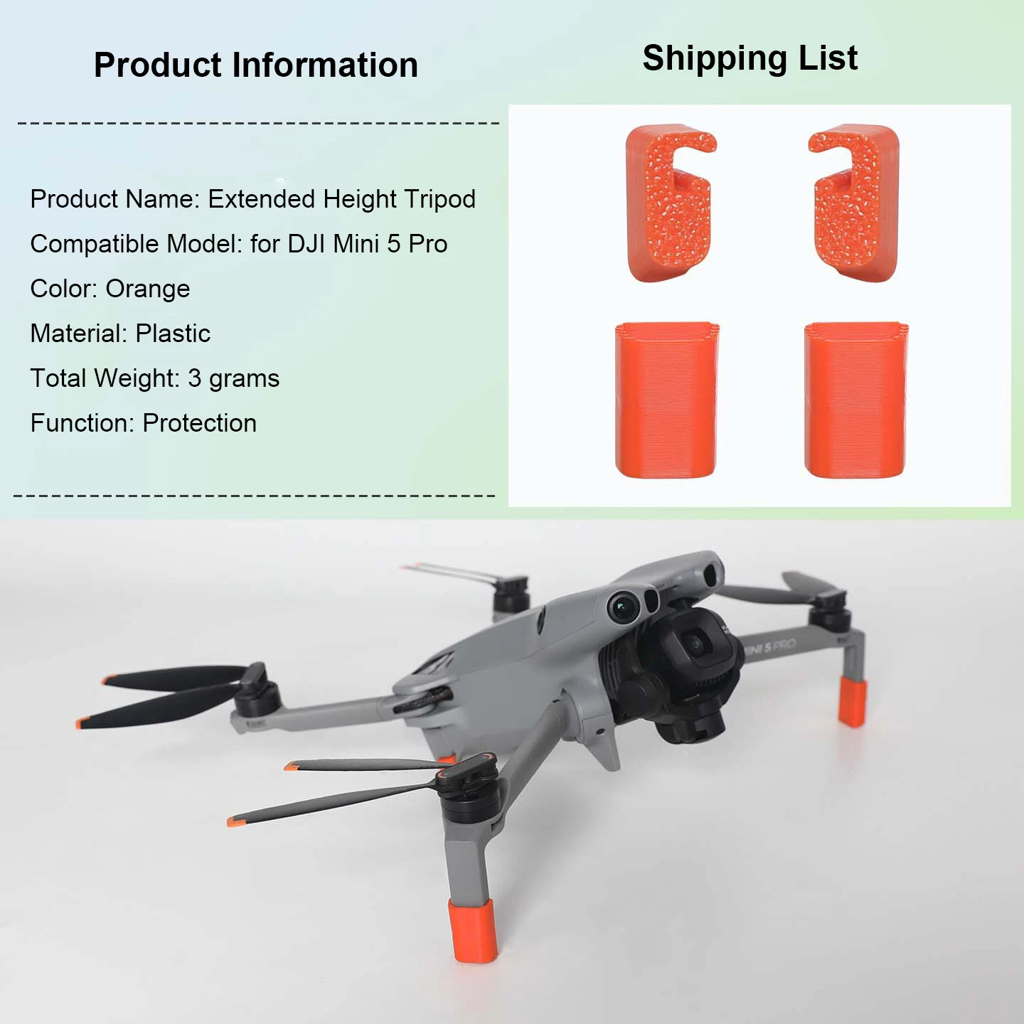 Landing Gear For DJI Mini 5 Pro Bracket Height Increasing Tripod Legs Gimbal Protection Fixed Bracket Support Leg Drone Accessor
Landing Gear For DJI Mini 5 Pro Bracket Height Increasing Tripod Legs Gimbal Protection Fixed Bracket Support Leg Drone Accessor