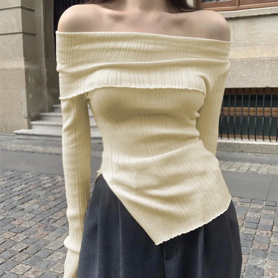 Spicy Girl's One Shoulder Long Sleeved Knitted Shirt for Women Sexy Irregular Slim Fit Slimming Short Top
Spicy Girl's One Shoulder Long Sleeved Knitted Shirt for Women Sexy Irregular Slim Fit Slimming Short Top