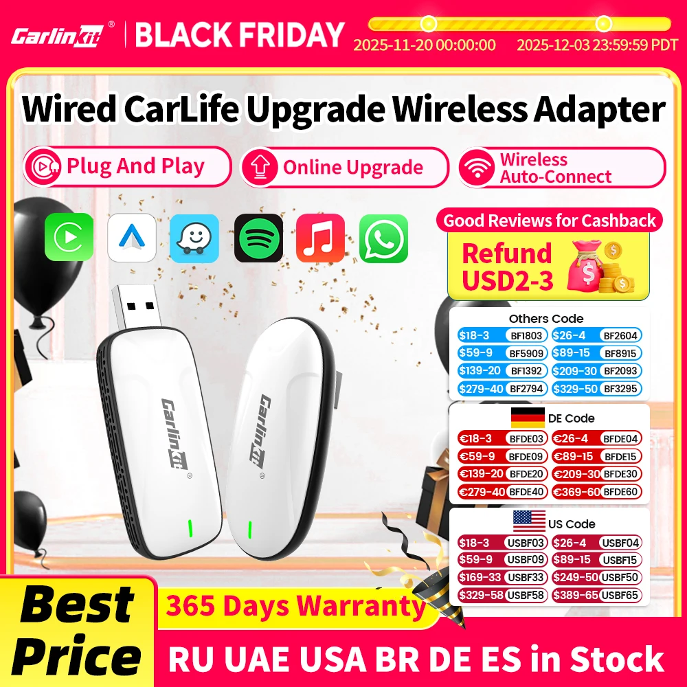 2025 Новый автомобильный USB-адаптер CarlinKit Mini CarLife для беспроводного CarPlay Android Auto Wireless Auto Connect, обновление оригинального автомобильного радио для Changan Geely и т. д.
2025 Новый автомобильный USB-адаптер CarlinKit Mini CarLife для беспроводного CarPlay Android Auto Wireless Auto Connect, обновление оригинального автомобильного радио для Changan Geely и т. д.