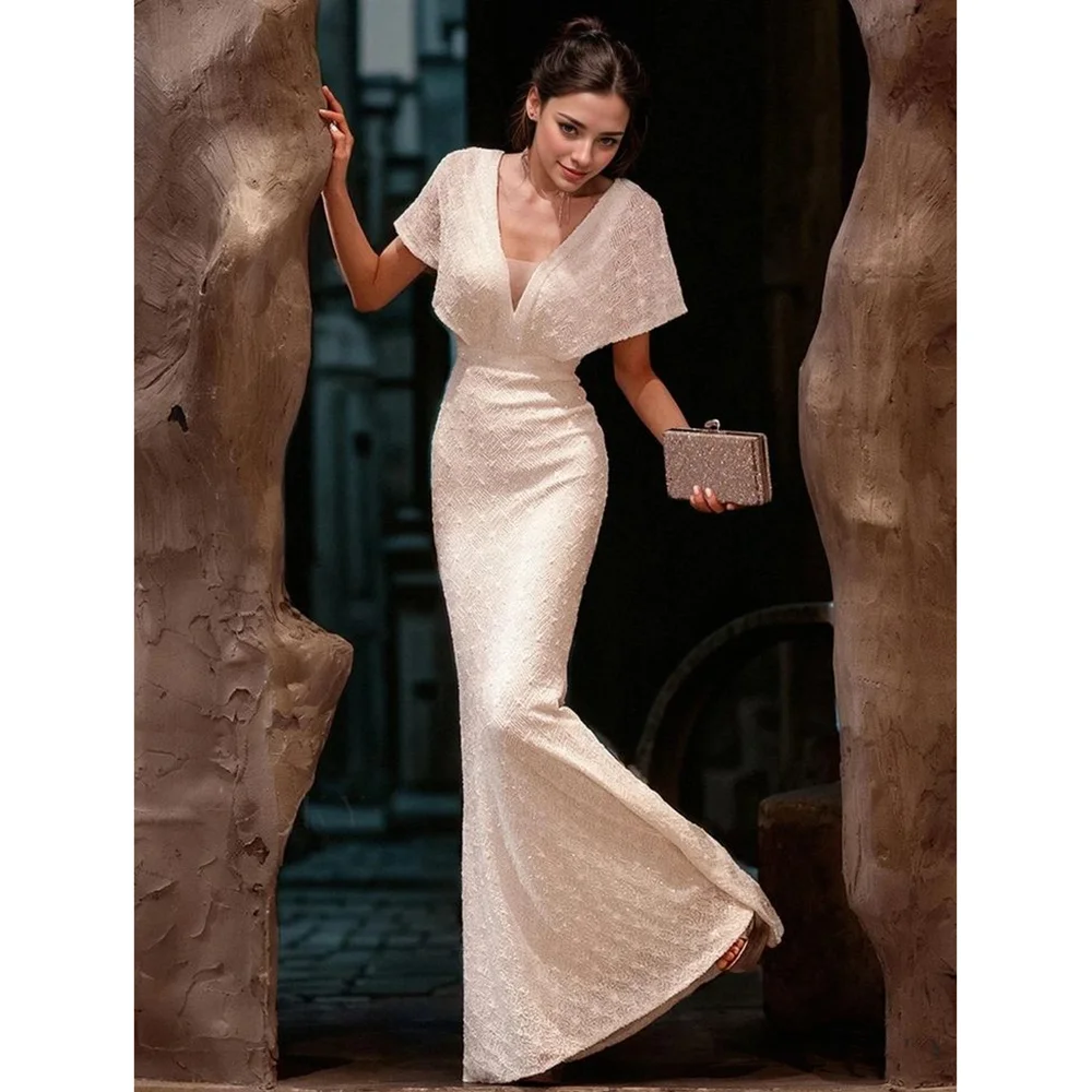 V Neck Short Sleeves Slim Fit Mermaid Floor Length Women Prom Gown Elegant Social Party High Quality Dress
V Neck Short Sleeves Slim Fit Mermaid Floor Length Women Prom Gown Elegant Social Party High Quality Dress