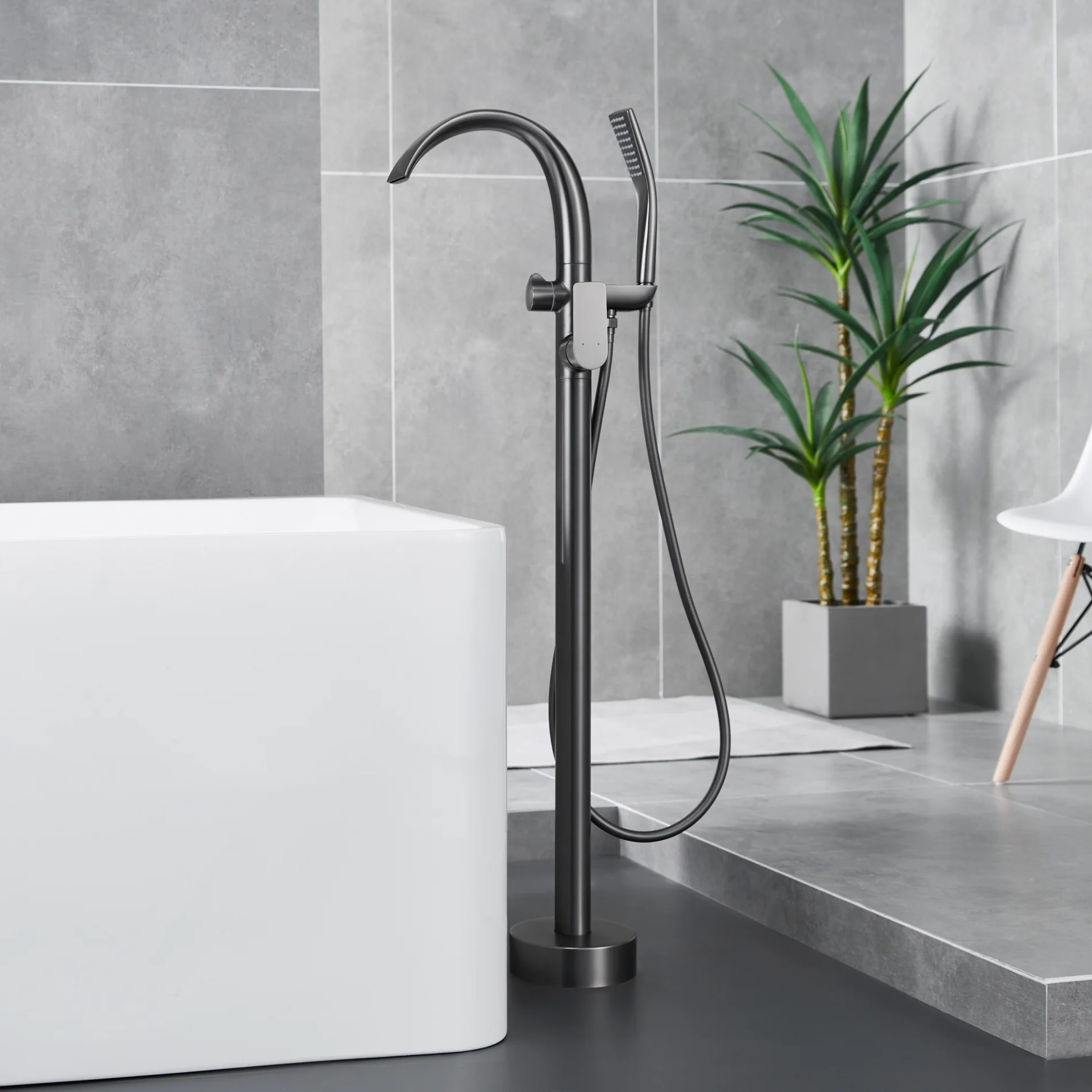 Bathroom Brass Bathtub Faucet Waterfall-Style Floor-Mounted Faucet Hotel Stand-up Brushed Gold Bathtub Mixer Tap with Handheld
Bathroom Brass Bathtub Faucet Waterfall-Style Floor-Mounted Faucet Hotel Stand-up Brushed Gold Bathtub Mixer Tap with Handheld