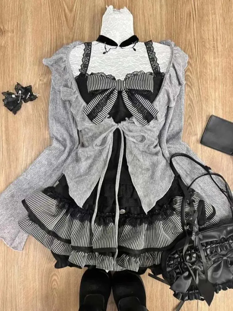 3 Piece Dress Sets Sweet Lolita Vintage Suits Women Ruffles Cardigan + Sexy Y2k Corset Vest + Mini Skirts Autumn Korean Clothes
3 Piece Dress Sets Sweet Lolita Vintage Suits Women Ruffles Cardigan + Sexy Y2k Corset Vest + Mini Skirts Autumn Korean Clothes