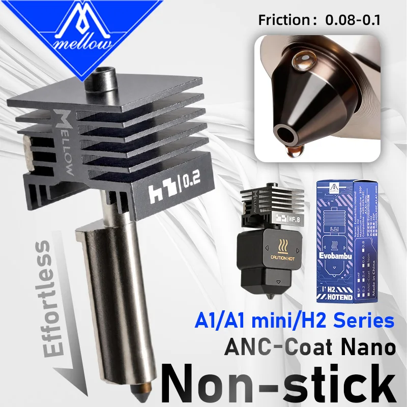 Mellow ANC-Coat H2D / H2S / H2C Hotend Non-stick SF/HF Hotend For Bambu Lab 3D Printer Parts Compatible With A1/A1 Mini
Mellow ANC-Coat H2D / H2S / H2C Hotend Non-stick SF/HF Hotend For Bambu Lab 3D Printer Parts Compatible With A1/A1 Mini
