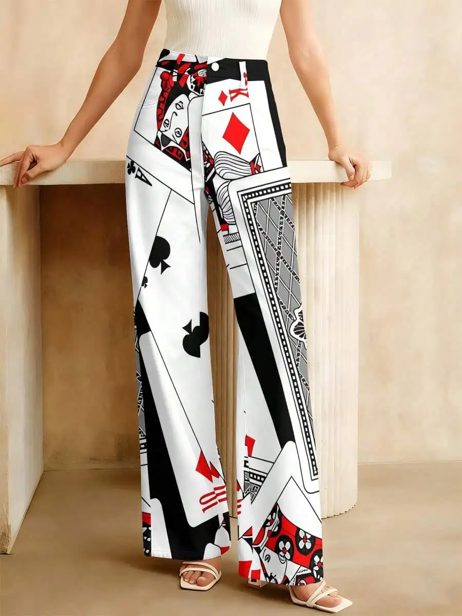 Women High-Waist Wide Leg Printed Trousers Playing Cards Pattern Casual Summer Pants
Women High-Waist Wide Leg Printed Trousers Playing Cards Pattern Casual Summer Pants