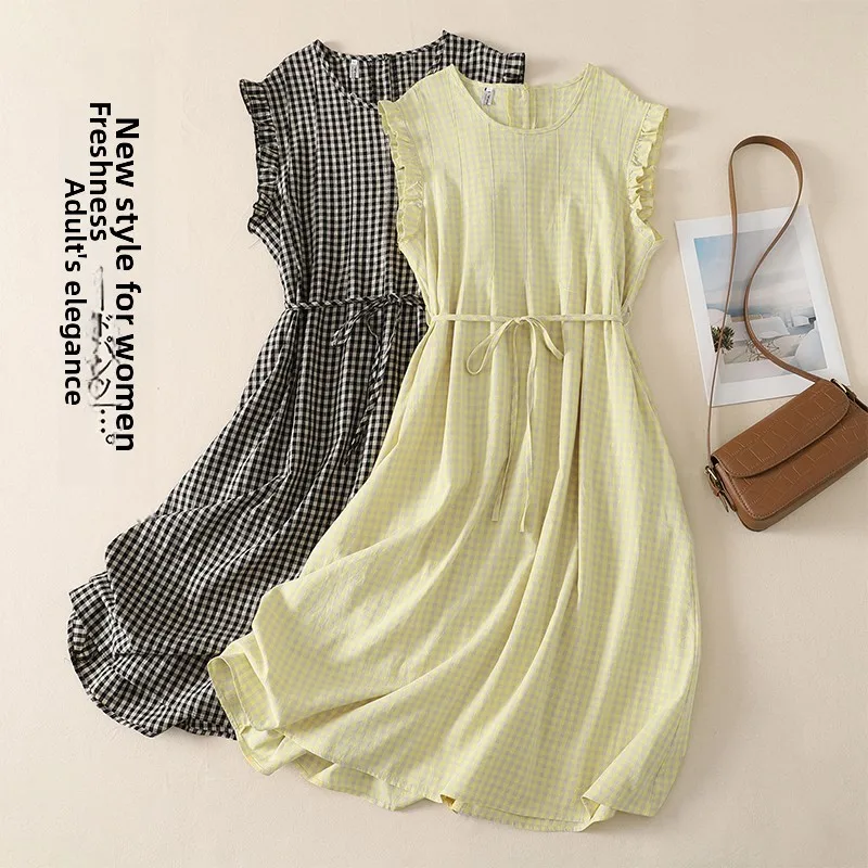 Summer New Style Thin Cotton Linen Dress round Neck Short Sleeve Color Woven Grid Loose Fit Midi Dress Gauze Ear Look A-Line ...
Summer New Style Thin Cotton Linen Dress round Neck Short Sleeve Color Woven Grid Loose Fit Midi Dress Gauze Ear Look A-Line ...