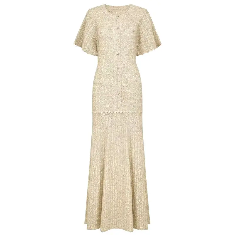 Elegant High-Quality Summer New Style Slimming Short-Sleeve round Neck Bright Thread Dress Fashionable Citywalk Single-Buckle
Elegant High-Quality Summer New Style Slimming Short-Sleeve round Neck Bright Thread Dress Fashionable Citywalk Single-Buckle