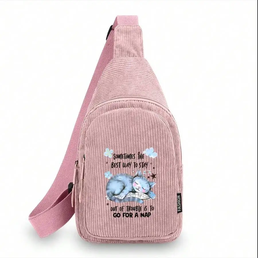Corduroy Crossbody Bag With Adjustable Strap And Cat Print Quote For Adults
Corduroy Crossbody Bag With Adjustable Strap And Cat Print Quote For Adults
