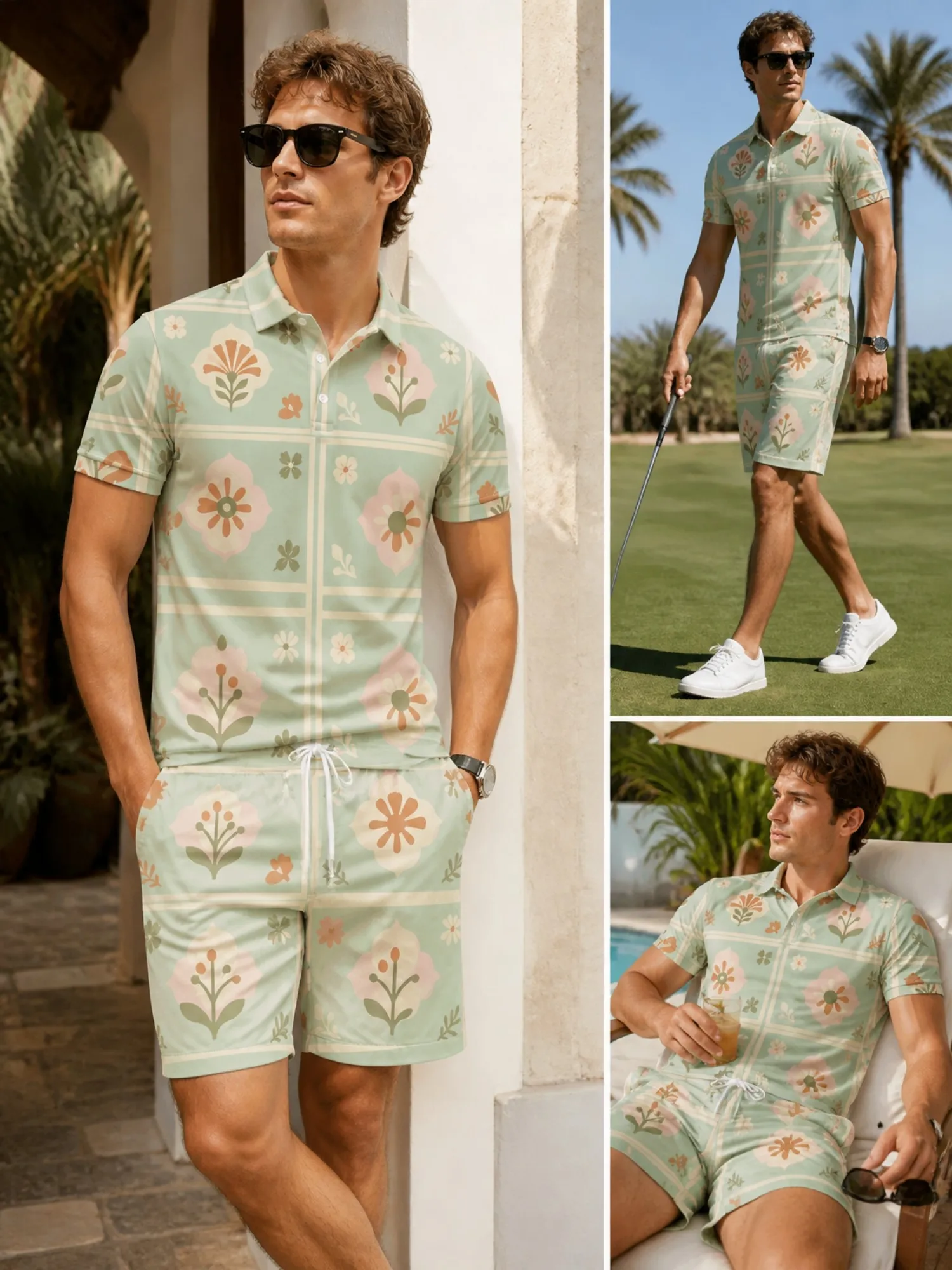 Mens Short Sleeve Polo Shirt and Shorts Set Casual Two Piece Summer Beach Vacation Matching Outfit Travel Lightweight Lounge Top
Mens Short Sleeve Polo Shirt and Shorts Set Casual Two Piece Summer Beach Vacation Matching Outfit Travel Lightweight Lounge Top