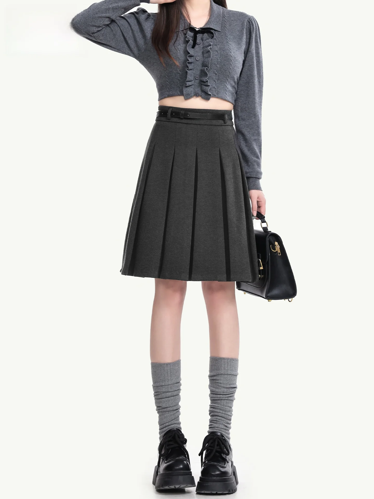 Gray Woolen Retro Pleated Skirt Women's High Waist A-Line Slimming Five-Quarter Length Suit Midi Skirt Casual Style
Gray Woolen Retro Pleated Skirt Women's High Waist A-Line Slimming Five-Quarter Length Suit Midi Skirt Casual Style