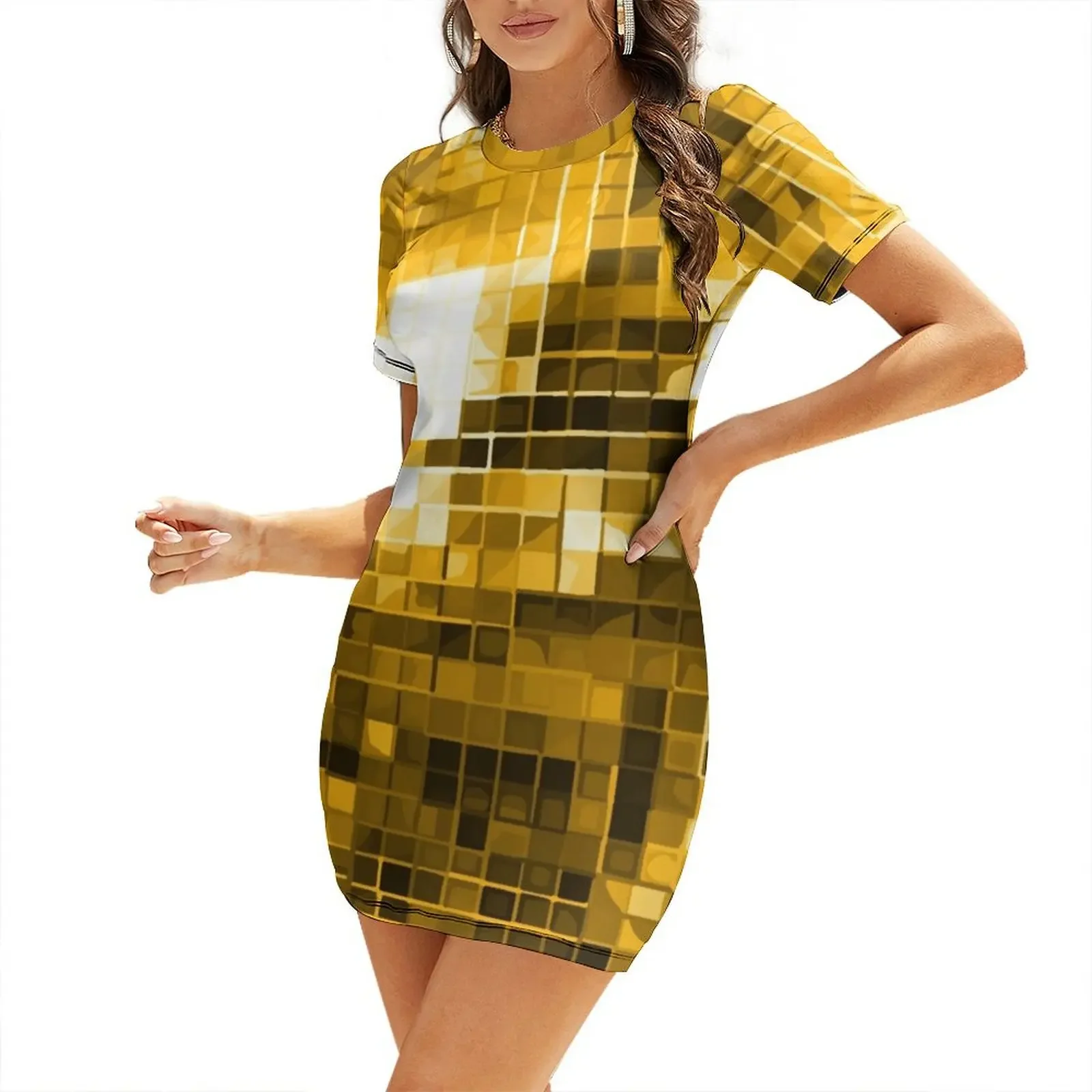 Gold Yellow Disco Ball Pattern Short-Sleeved Dress Clothing female party dresses women Women's summer dresses
Gold Yellow Disco Ball Pattern Short-Sleeved Dress Clothing female party dresses women Women's summer dresses