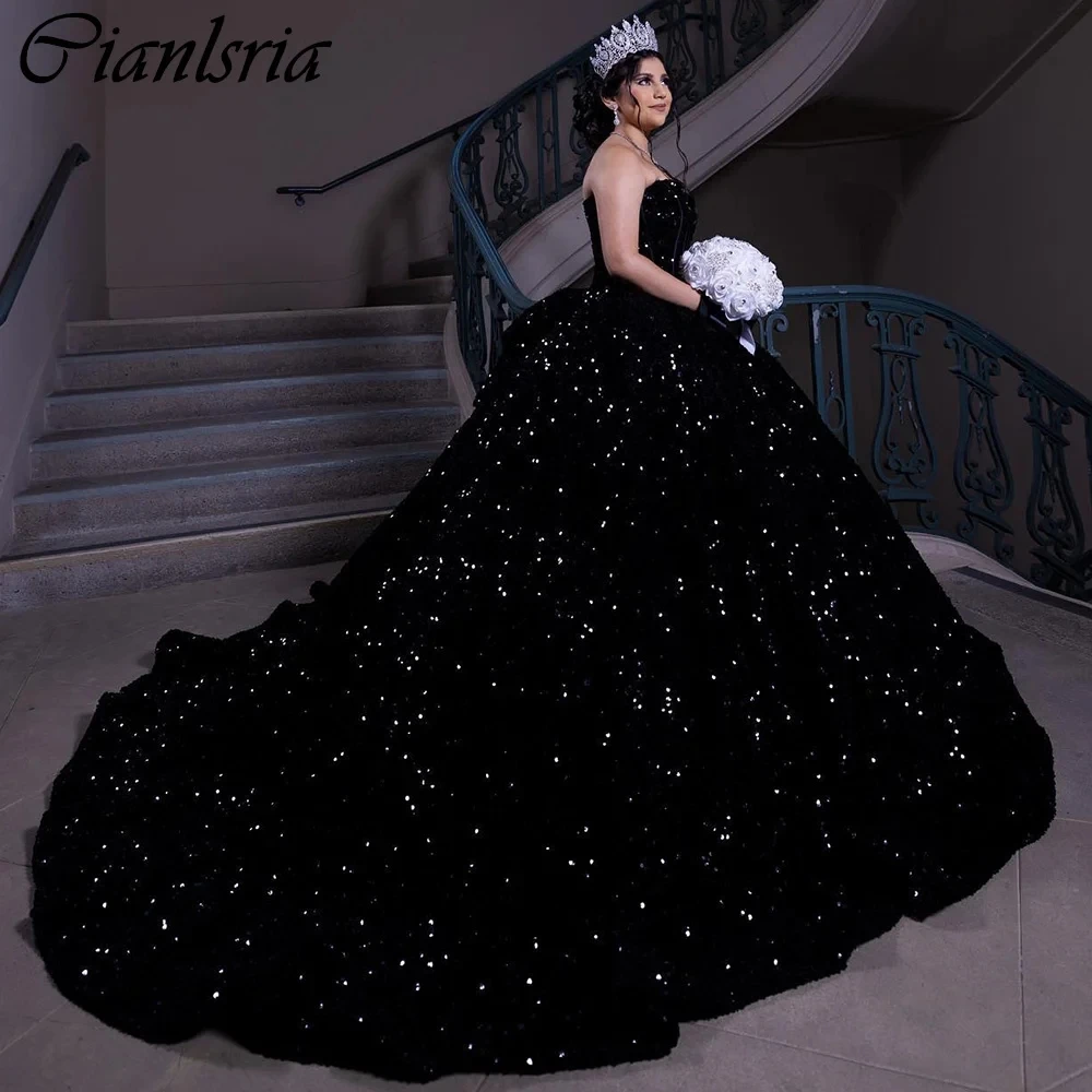 Black Glitter Sequined Ball Gown Quinceanera Dresses Sweetheart Sleeveless Corset Vestidos De 15 Años
Black Glitter Sequined Ball Gown Quinceanera Dresses Sweetheart Sleeveless Corset Vestidos De 15 Años