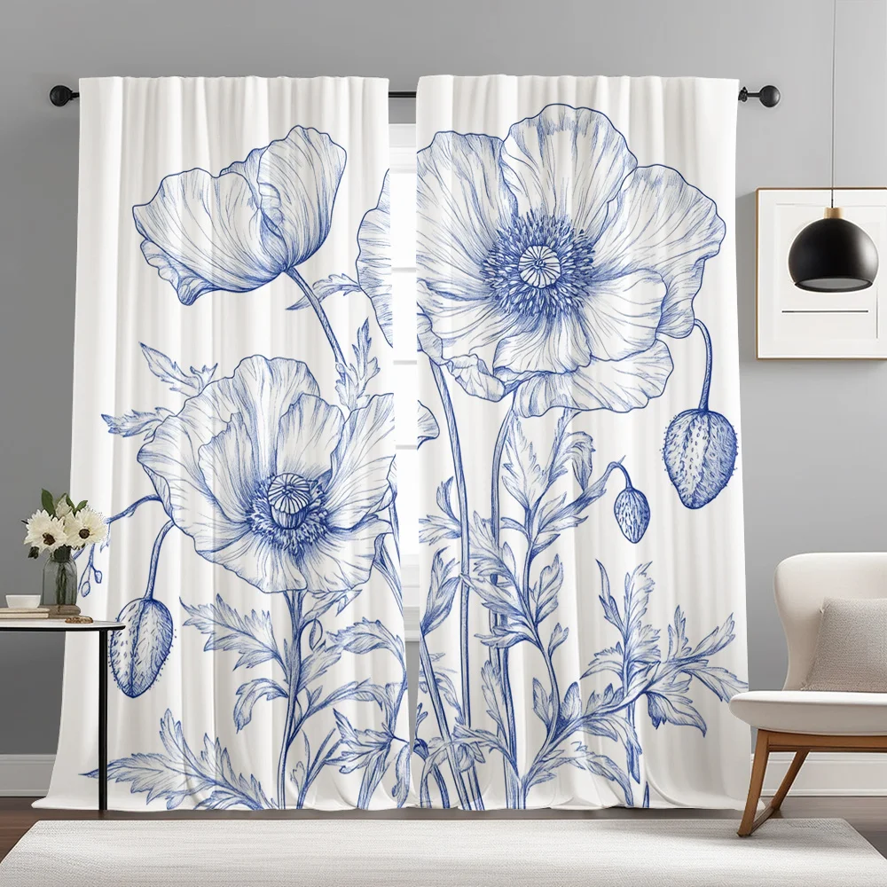 Blue White Inkwash Poppy Curtains Set of 2 Rod Pocket Sheer for Living Room Bedroom Decor
Blue White Inkwash Poppy Curtains Set of 2 Rod Pocket Sheer for Living Room Bedroom Decor