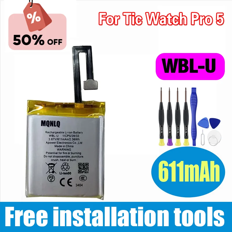Сменный аккумулятор WBL-U 3,87 В, 611 мАч, новый аккумулятор для смарт-часов TicWatch Pro 5 WBL-U + инструменты
Сменный аккумулятор WBL-U 3,87 В, 611 мАч, новый аккумулятор для смарт-часов TicWatch Pro 5 WBL-U + инструменты