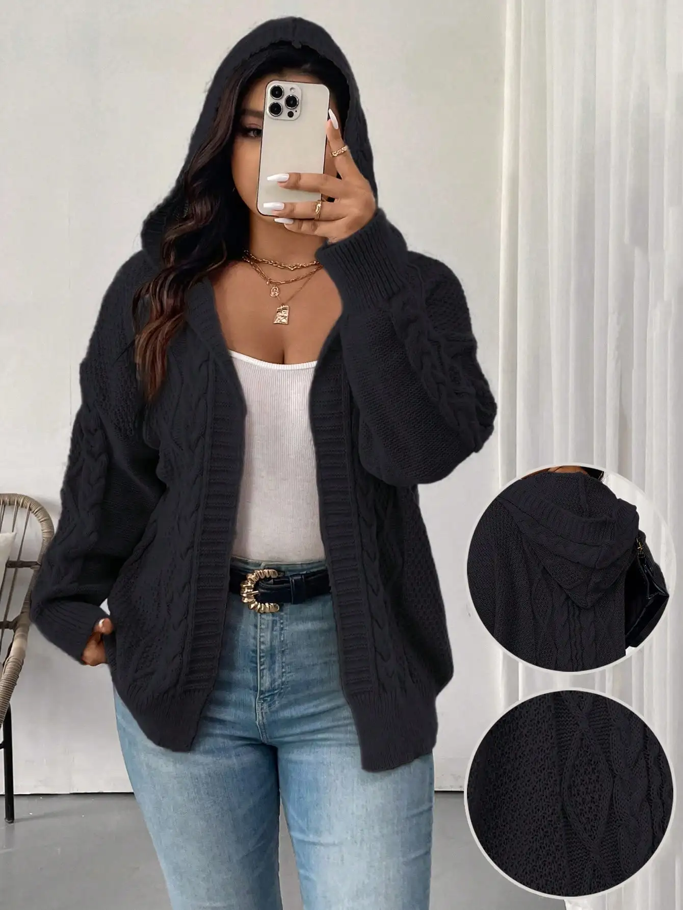 Women's Oversized Cable Knit Hooded Cardigan, Loose Fit Fall Winter Sweater with Drop Shoulder
Women's Oversized Cable Knit Hooded Cardigan, Loose Fit Fall Winter Sweater with Drop Shoulder