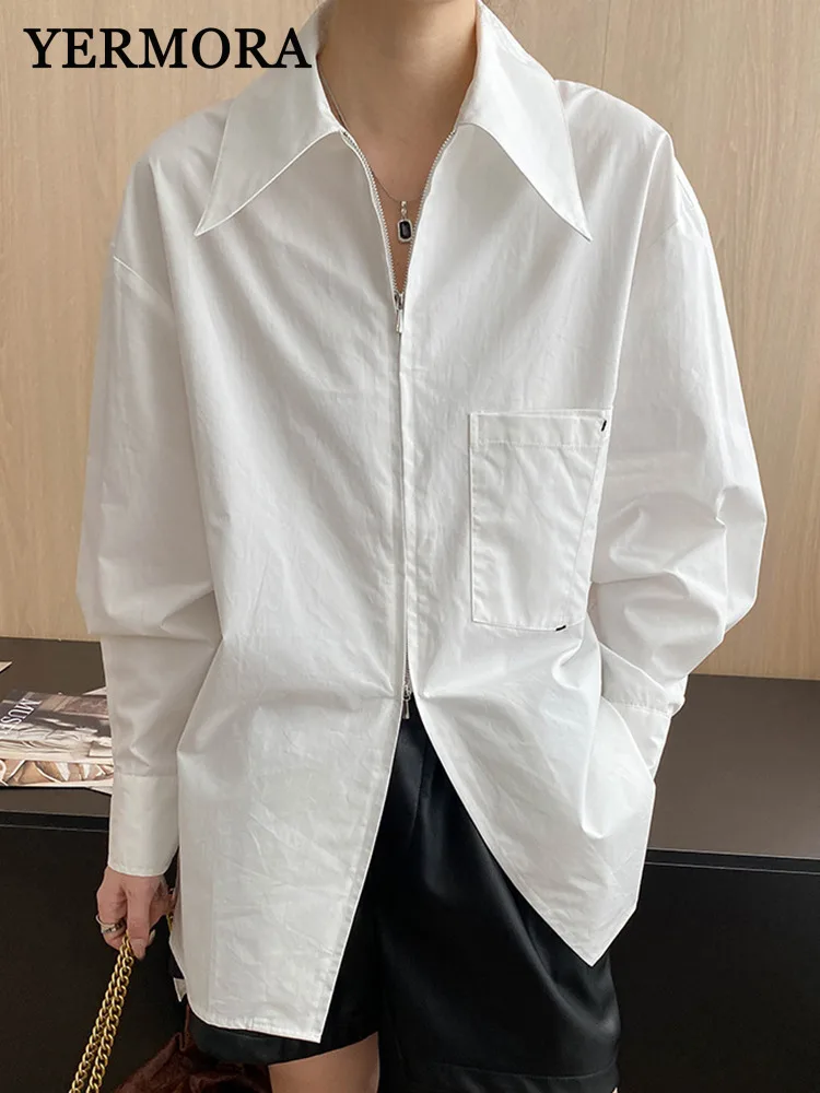 YERMORA White Zipper Pocket Casual Blouse For Women Lapel Long Sleeve Loose Fit New Shirt Fashion Tide Spring Autumn 2025
YERMORA White Zipper Pocket Casual Blouse For Women Lapel Long Sleeve Loose Fit New Shirt Fashion Tide Spring Autumn 2025