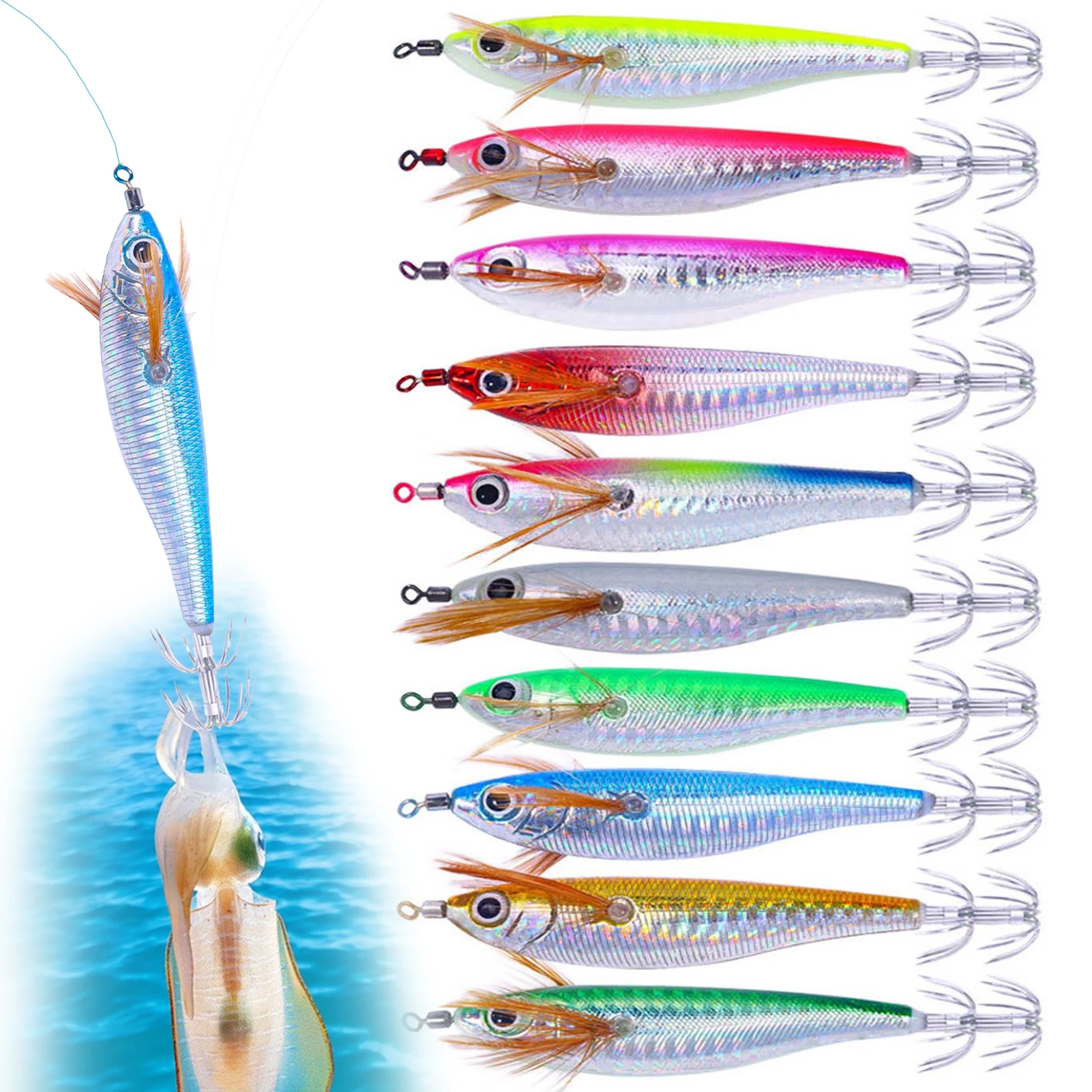Saltwater Squid Jigs,Luminous Fishing Octopus Lure,10cm/3.9in 9g/0.3oz Sea Fishing Cuttlefish Shrimps,Jig Hooks Artificial Baits
Saltwater Squid Jigs,Luminous Fishing Octopus Lure,10cm/3.9in 9g/0.3oz Sea Fishing Cuttlefish Shrimps,Jig Hooks Artificial Baits
