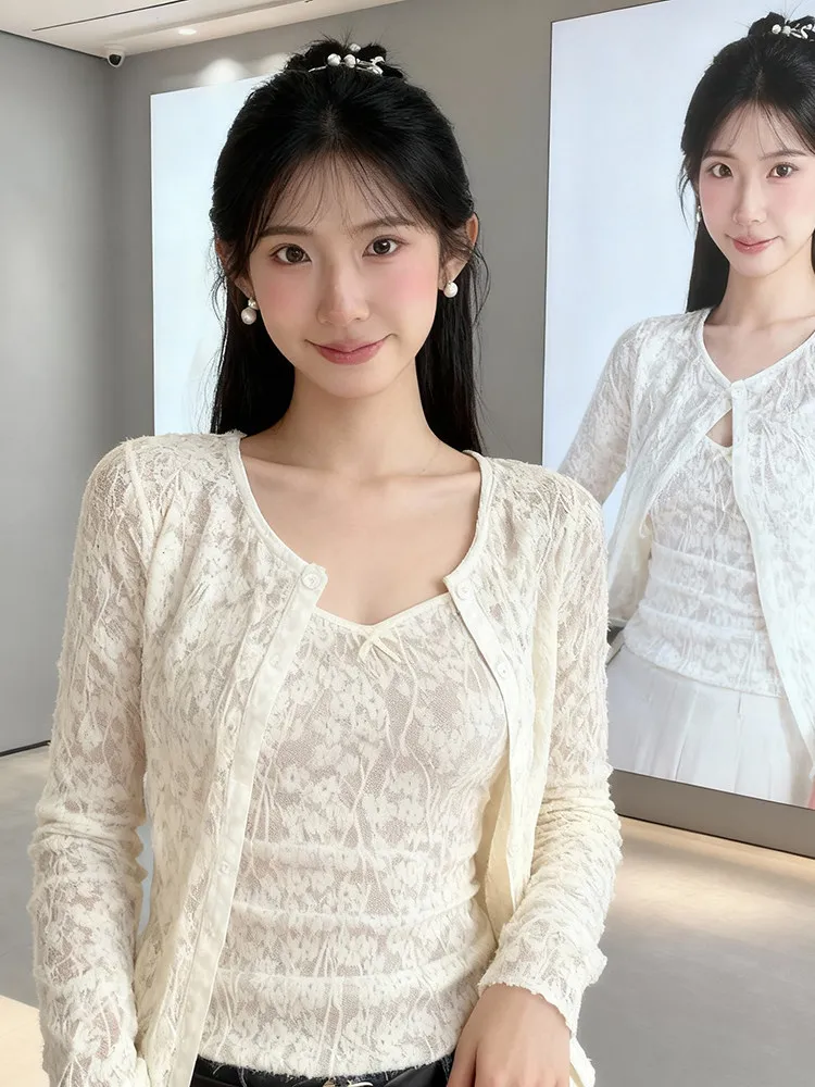 White Lace Trim Short Women's Outerwear Base Layer Two-Piece Set Early Spring 2026 New Style Inner Matchling Strap Coat
White Lace Trim Short Women's Outerwear Base Layer Two-Piece Set Early Spring 2026 New Style Inner Matchling Strap Coat