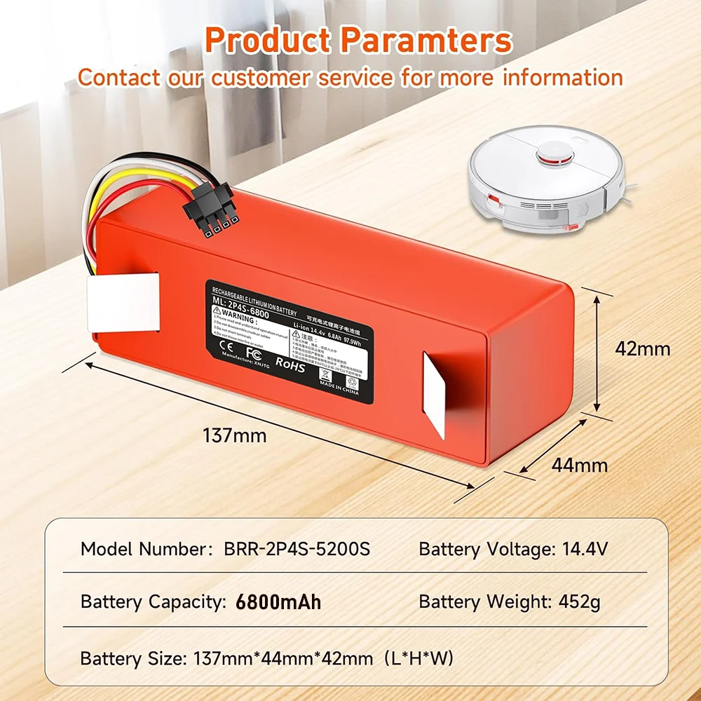 Replacement Li-ion Battery for Roborock S4 S4 Max S5 S6 S7 S7 T6 Q5 Q7 E4 E5 E20 E25 Xiaomi Mijia 1C 1S Robot Vacuum Cleaner
Replacement Li-ion Battery for Roborock S4 S4 Max S5 S6 S7 S7 T6 Q5 Q7 E4 E5 E20 E25 Xiaomi Mijia 1C 1S Robot Vacuum Cleaner