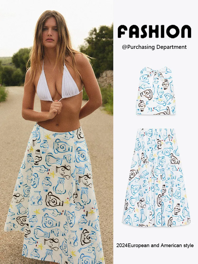 Summer New Women's Faion Hanging Ne Collar ort Top Midi Skirt Ethnic Stage Costume Ele Classy Trendy Ladies' Wear
Summer New Women's Faion Hanging Ne Collar ort Top Midi Skirt Ethnic Stage Costume Ele Classy Trendy Ladies' Wear