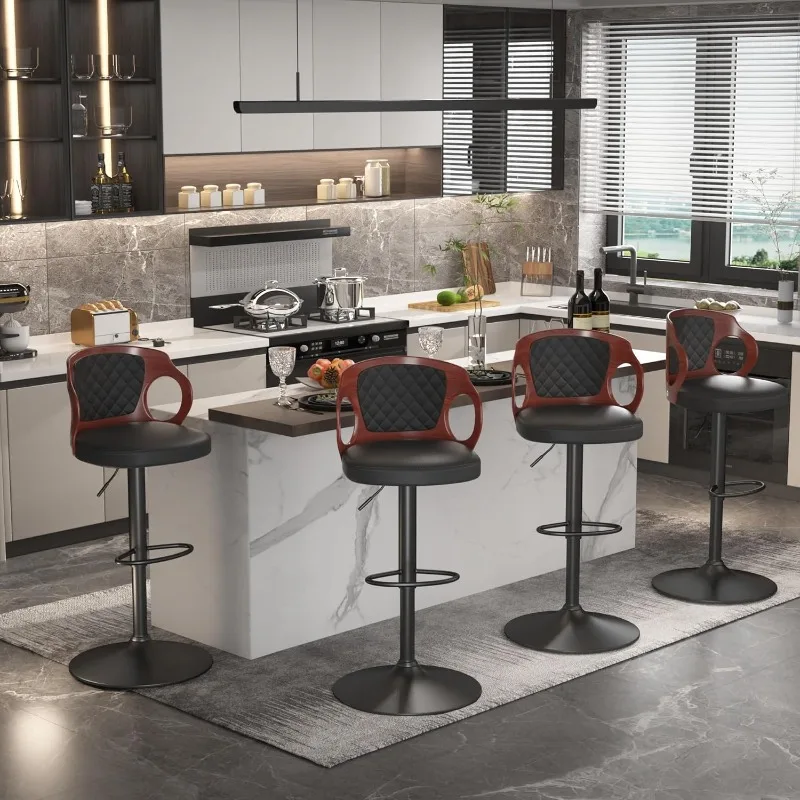 Bar Stool Set of 4, Kitchen Island Stools with Bentwood Back,Arm&Footrest,Island Chairs Adjustable Height PU Leather Cushion
Bar Stool Set of 4, Kitchen Island Stools with Bentwood Back,Arm&Footrest,Island Chairs Adjustable Height PU Leather Cushion