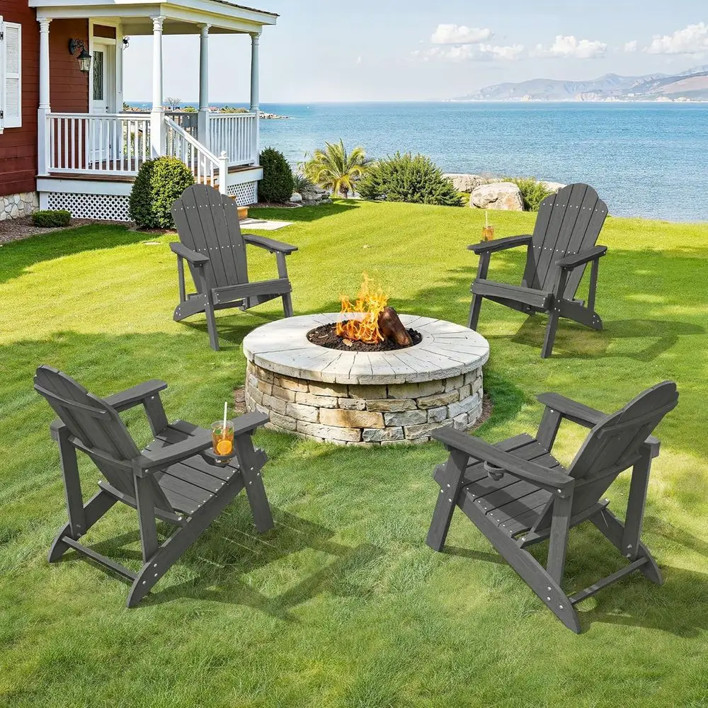 Weatherproof HDPE 8-Piece Adirondack Chair Set with Cup Holders - Perfect for Patio, Deck, and Outdoor Spaces in Charcoal Gray
Weatherproof HDPE 8-Piece Adirondack Chair Set with Cup Holders - Perfect for Patio, Deck, and Outdoor Spaces in Charcoal Gray
