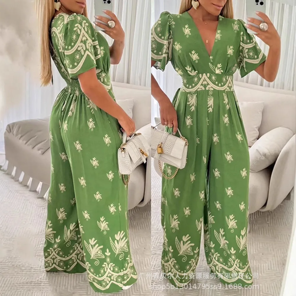 Women Loose Casual Fashion Floral Print Flutter Sleeve V-Neck Maxi Wide Leg Jumpsuit Casual Overalls
Women Loose Casual Fashion Floral Print Flutter Sleeve V-Neck Maxi Wide Leg Jumpsuit Casual Overalls