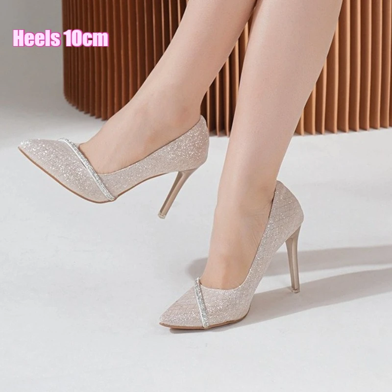 Champagne Glitter Women Pumps 10cm Stiletto High Heels Pointed Toe Rhinestone Band Wedding Bridal Party Dress Shoes
Champagne Glitter Women Pumps 10cm Stiletto High Heels Pointed Toe Rhinestone Band Wedding Bridal Party Dress Shoes