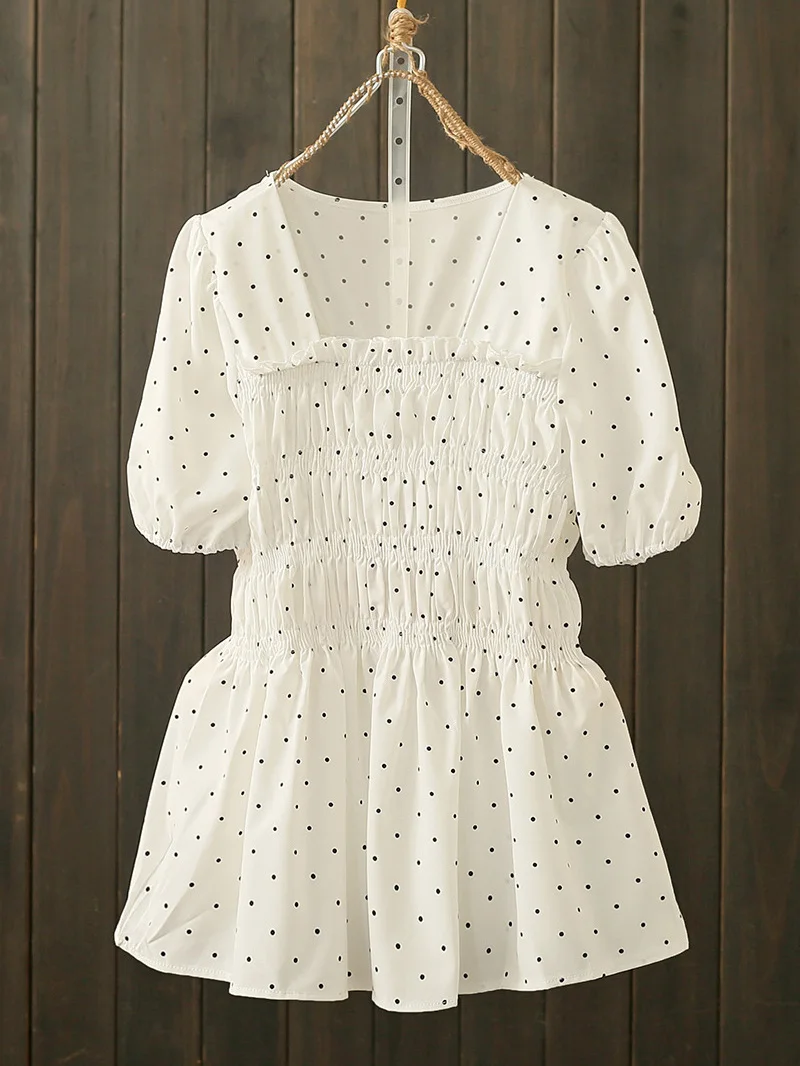Summer plus Size 210 Pounds Polka Dot Bubble Sleeve Shirt Waist Cinched Slimming Doll Shirt Versatile Elegant Top
Summer plus Size 210 Pounds Polka Dot Bubble Sleeve Shirt Waist Cinched Slimming Doll Shirt Versatile Elegant Top