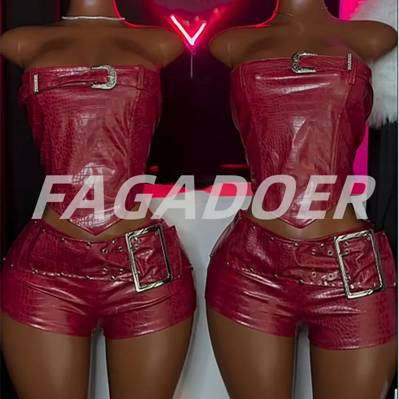 FAGADOER Sexy Leather Patchwork Two Piece Outfits Woman Sleeveless Backless Crop Top and Shorts Matching Female Streetwear New
FAGADOER Sexy Leather Patchwork Two Piece Outfits Woman Sleeveless Backless Crop Top and Shorts Matching Female Streetwear New