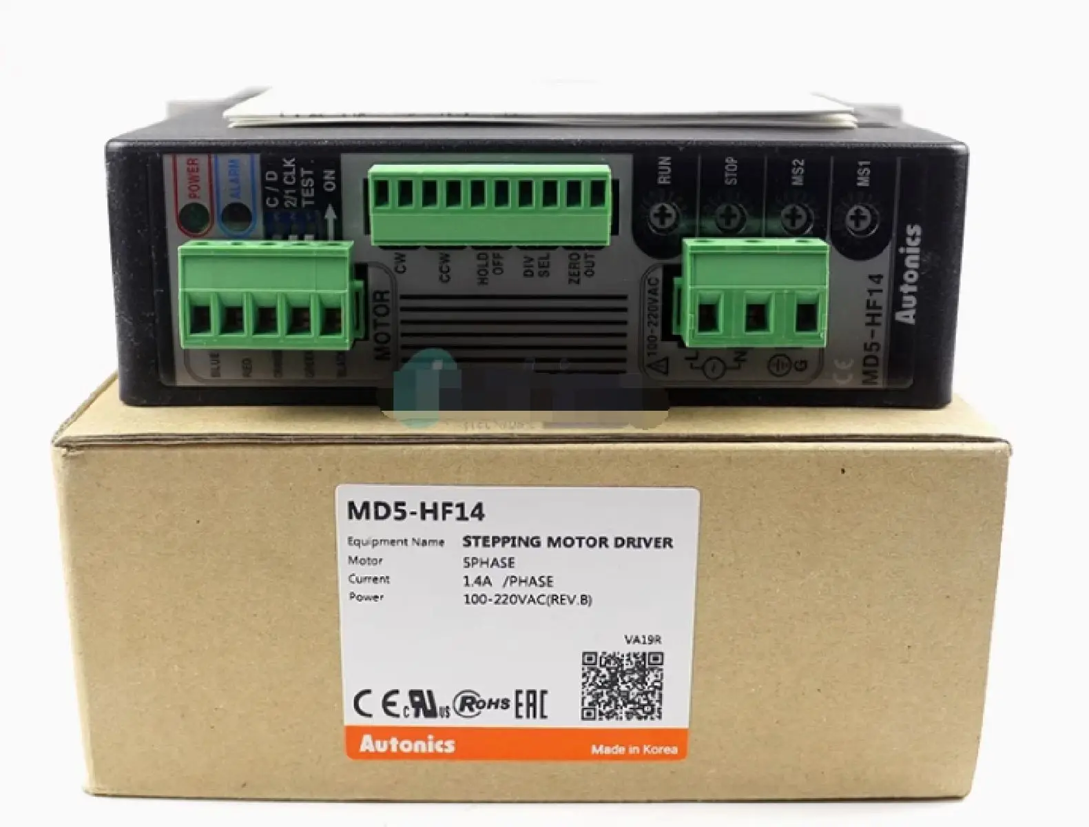 MD5-HF14 Driver, 5 Phase Stepper, 0.4-1.4A/ Phase, 0.72-0.00288 per Step, 1 MHz, 100-220 VAC.
MD5-HF14 Driver, 5 Phase Stepper, 0.4-1.4A/ Phase, 0.72-0.00288 per Step, 1 MHz, 100-220 VAC.
