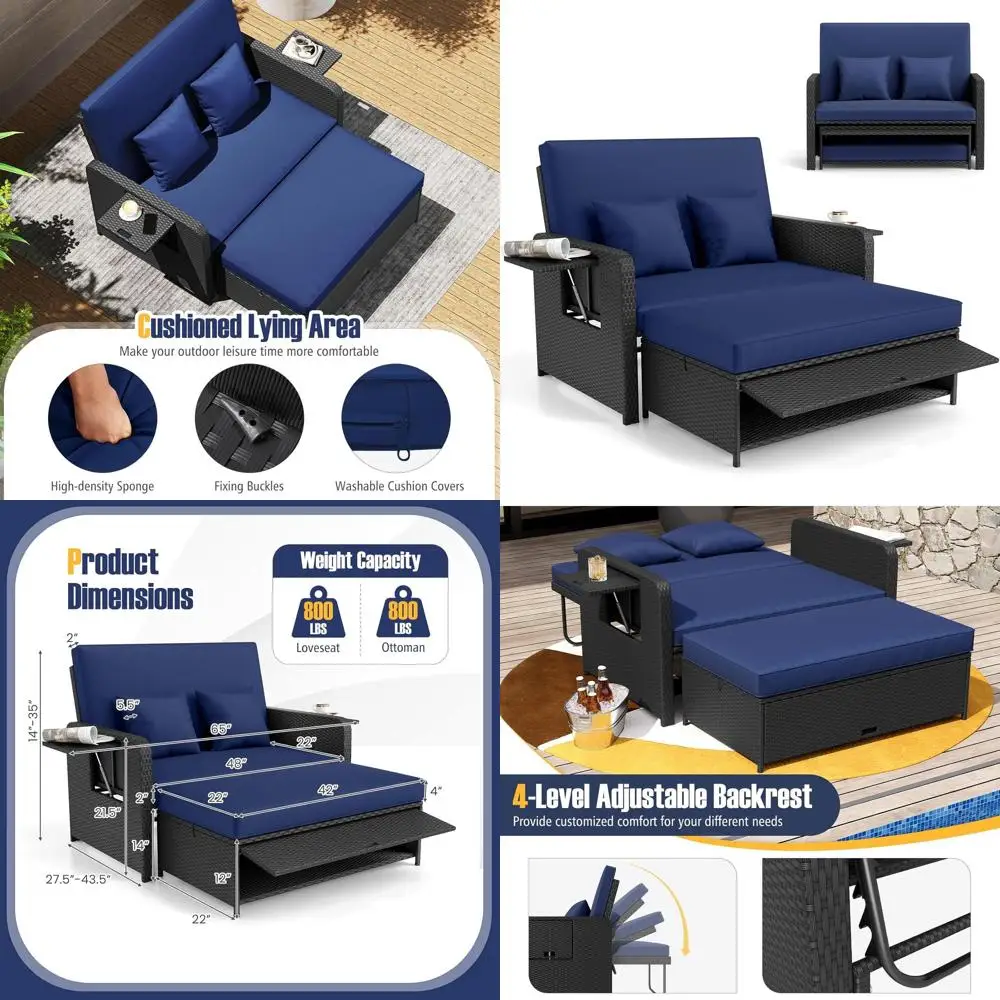 Wicker Patio Outdoor Daybed - Rattan Day Bed Lounger w/Loveseat & Storage Ottoman, Sunbed Soa Set w/Cushions, 4-Level Adjustable
Wicker Patio Outdoor Daybed - Rattan Day Bed Lounger w/Loveseat & Storage Ottoman, Sunbed Soa Set w/Cushions, 4-Level Adjustable