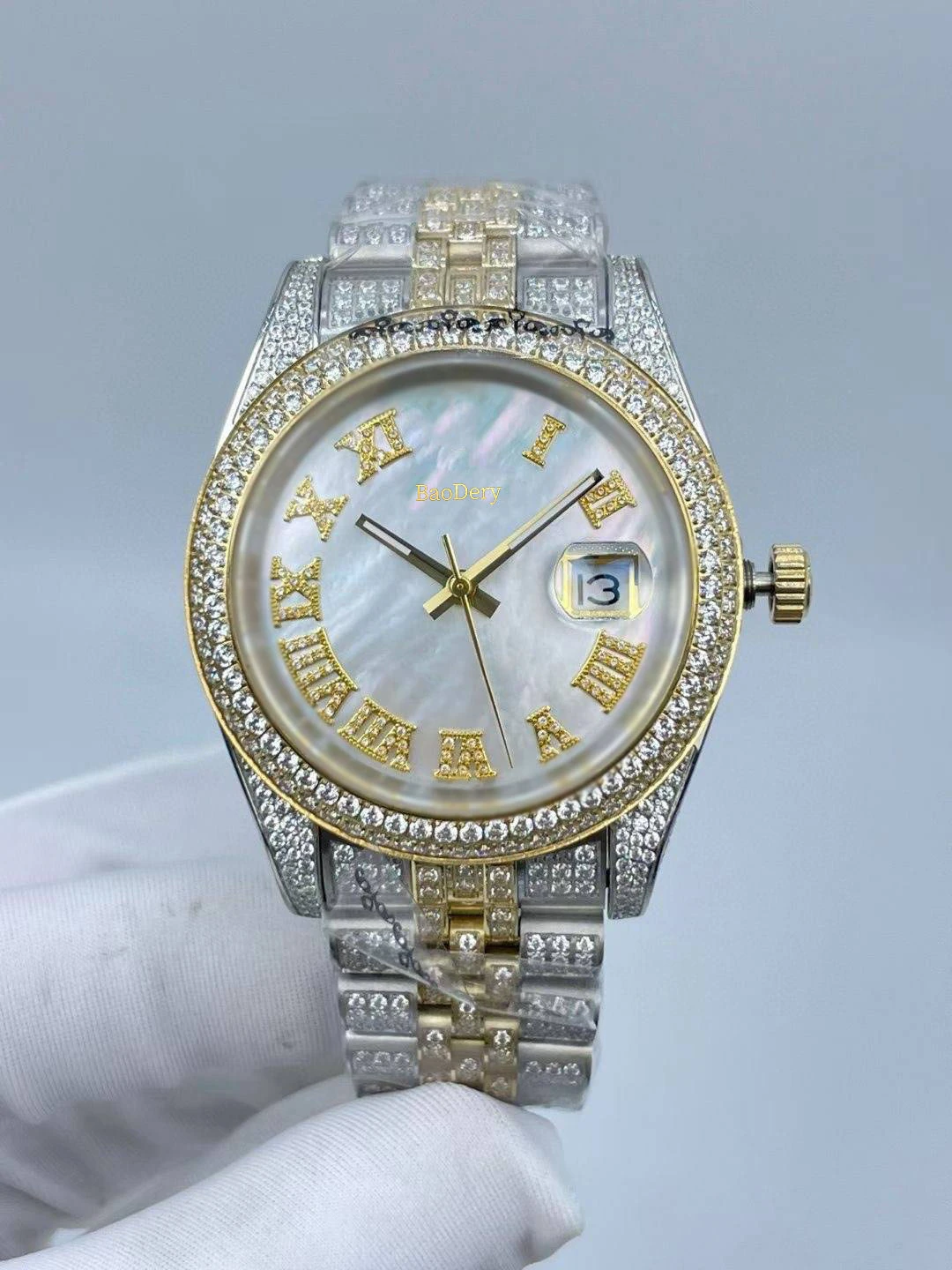 Custom Logo41mmluxury men's mechanical diamond watch, Roman digital calendar window, fashion and high-end, best gift for men
Custom Logo41mmluxury men's mechanical diamond watch, Roman digital calendar window, fashion and high-end, best gift for men