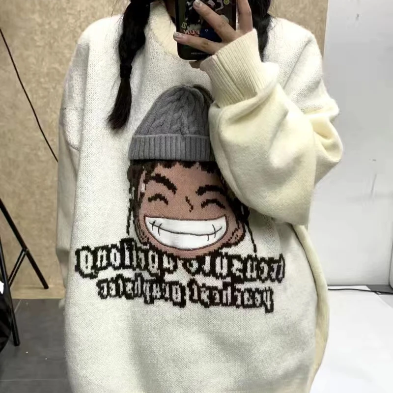 Crew Neck Oversized Sweater Women Winter New American Fashion Character Embroidery Design Knitwear Coat Casual Goth Y2k Pullover
Crew Neck Oversized Sweater Women Winter New American Fashion Character Embroidery Design Knitwear Coat Casual Goth Y2k Pullover