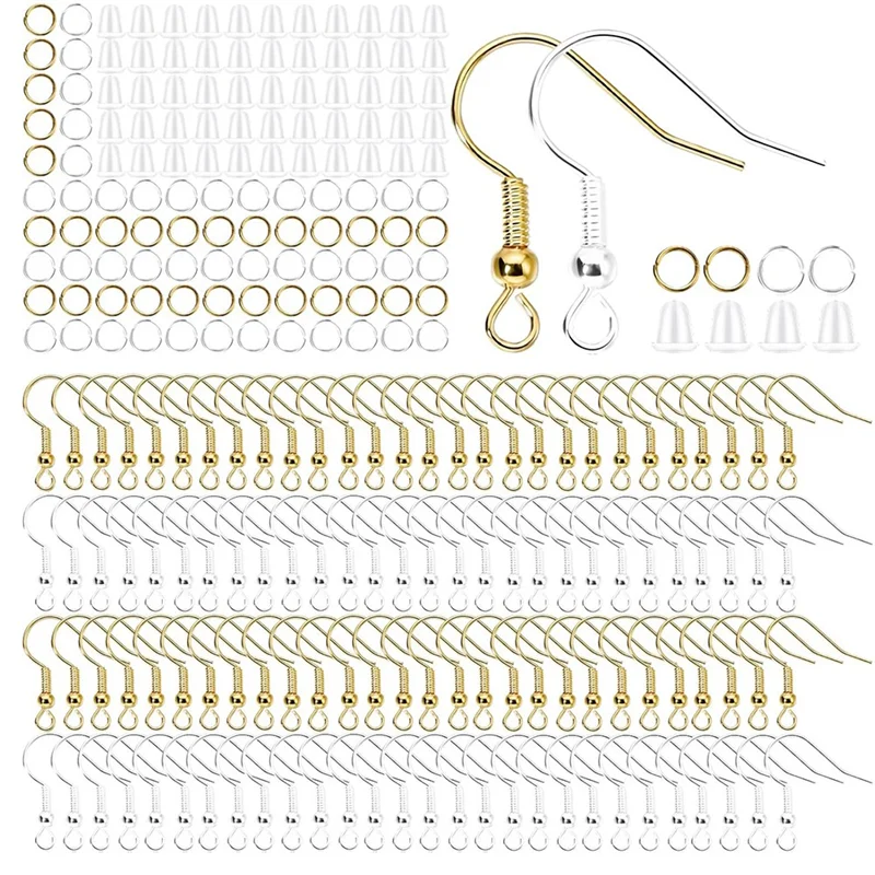 NEW-Gold And Silver Earring Making Supplies Kit- Hypoallergenic Earring Hooks(600 Pcs), Ear Wires Fish Hooks Included
NEW-Gold And Silver Earring Making Supplies Kit- Hypoallergenic Earring Hooks(600 Pcs), Ear Wires Fish Hooks Included
