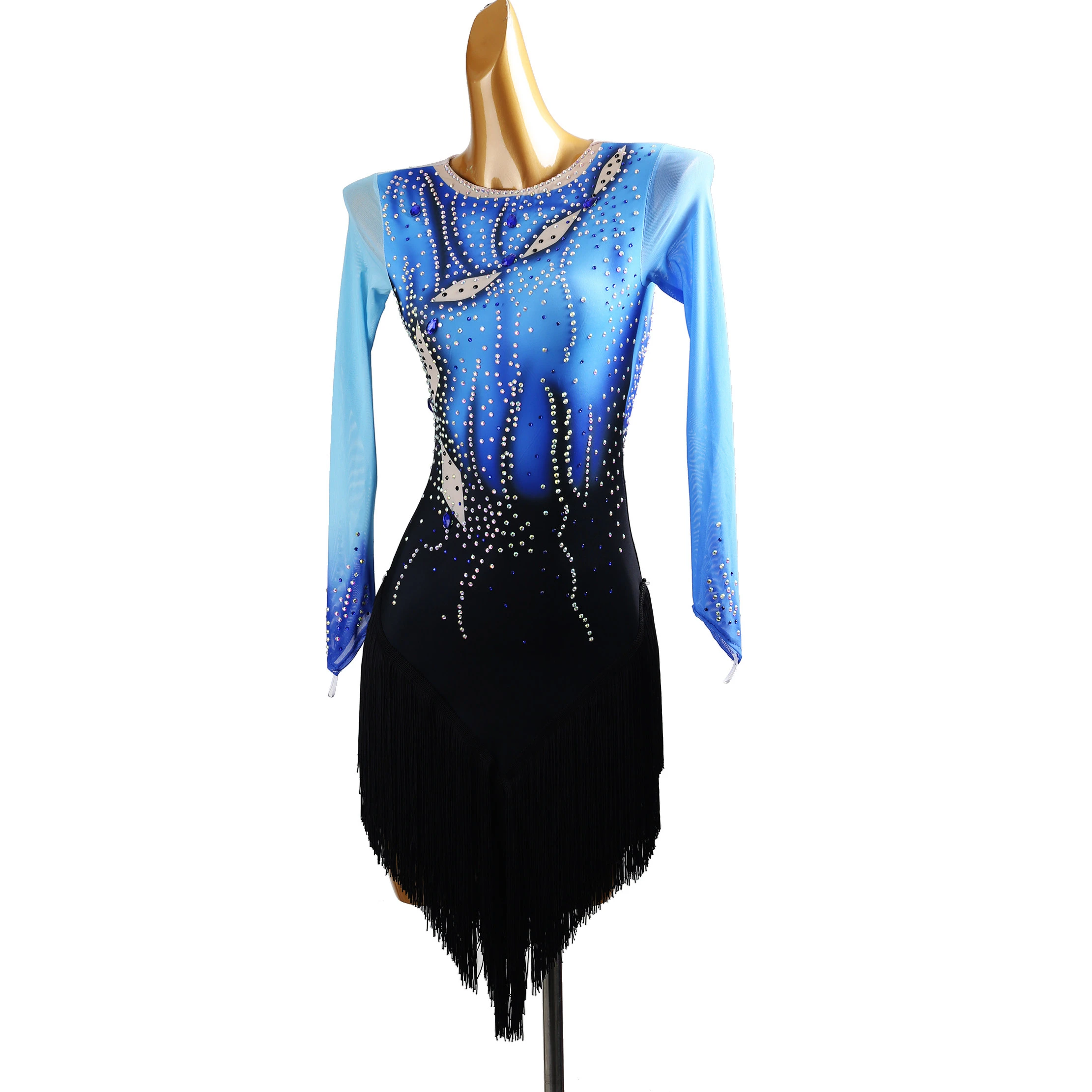 Tassel Dress Latin Dance Women's New Rumba Gradient Blue Women's New Samba Long Sleeve Rhinestone Round Neck Dress
Tassel Dress Latin Dance Women's New Rumba Gradient Blue Women's New Samba Long Sleeve Rhinestone Round Neck Dress