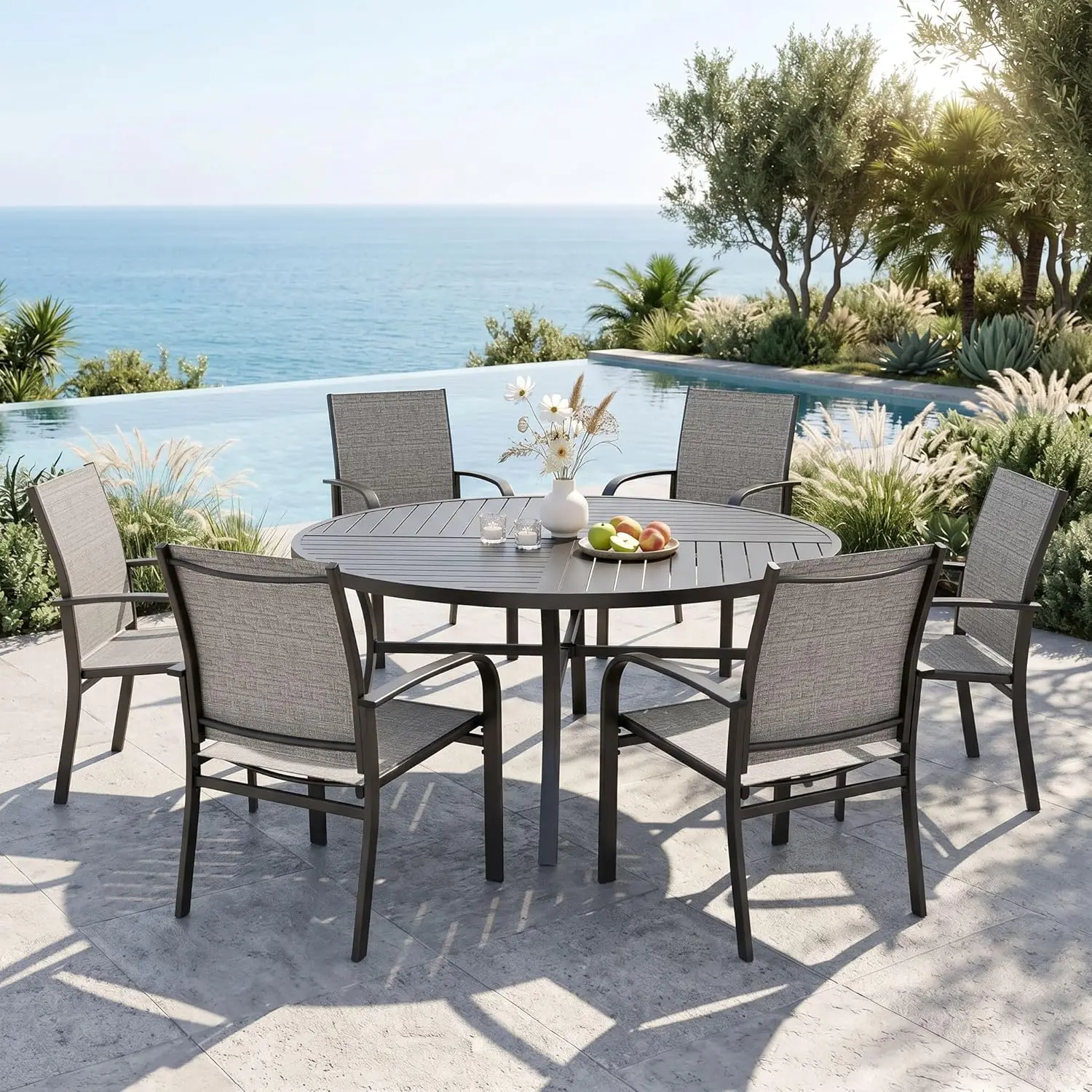 7 Piece Outdoor Dining Set Round Metal Table 6 Brown Chairs Patio Lawn Backyard Deck Furniture Customized
7 Piece Outdoor Dining Set Round Metal Table 6 Brown Chairs Patio Lawn Backyard Deck Furniture Customized