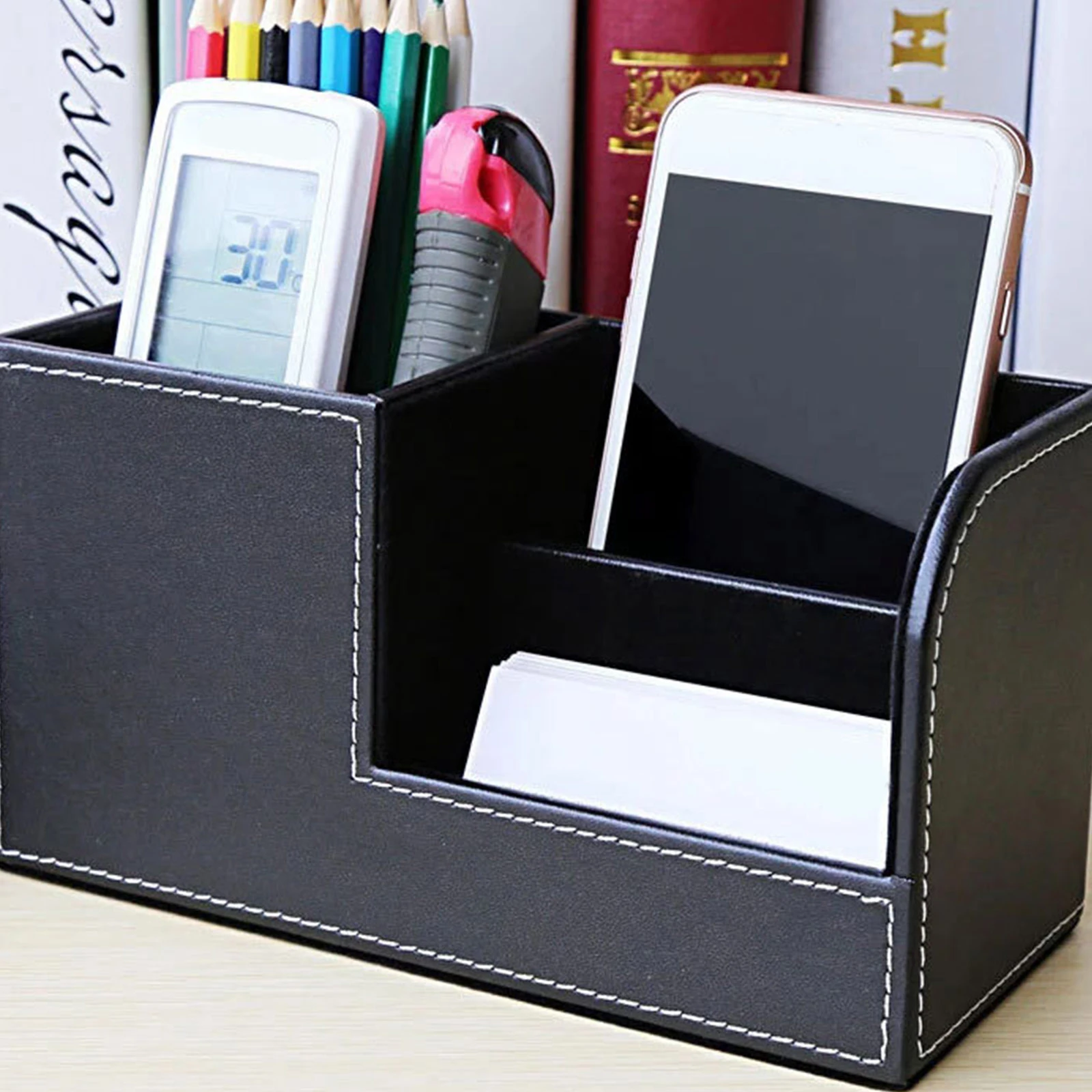 Pen Holder Office Stationery ganizer Premium PU Multifunctional Desk Sundries HDF Board Storage Box
Pen Holder Office Stationery ganizer Premium PU Multifunctional Desk Sundries HDF Board Storage Box