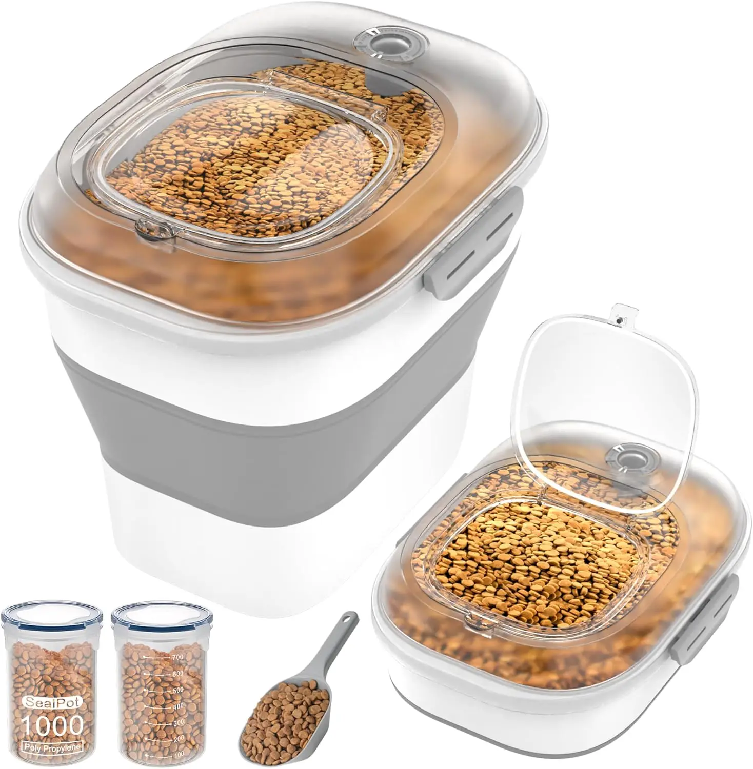 Collapsible Pet Food Storage Container with Airtight Lid, Wheels, Date Track & Scoop for Rice, Flour, Sugar
Collapsible Pet Food Storage Container with Airtight Lid, Wheels, Date Track & Scoop for Rice, Flour, Sugar