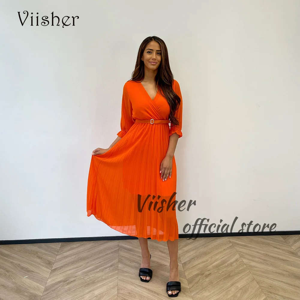 Viisher Orange Chiffon Evening Dresses V Neck Half Sleeve Dubai Arabic Formal Prom Dress Tea Length Evening Party Gowns
Viisher Orange Chiffon Evening Dresses V Neck Half Sleeve Dubai Arabic Formal Prom Dress Tea Length Evening Party Gowns