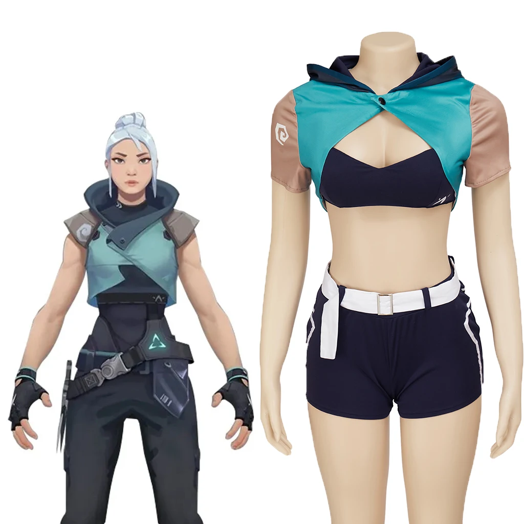 Костюм для косплея Valorant Jett, женский сексуальный укороченный топ и шорты, комплект на Хэллоуин, женская одежда для ролевых игр Jett
Костюм для косплея Valorant Jett, женский сексуальный укороченный топ и шорты, комплект на Хэллоуин, женская одежда для ролевых игр Jett