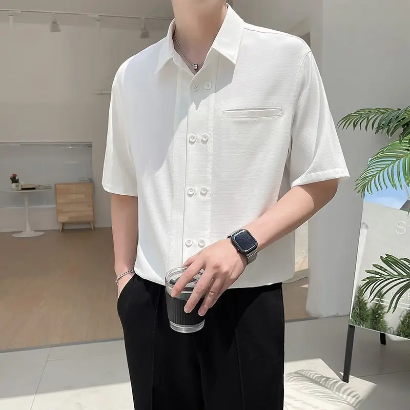 Men's Clothing Solid Color Daily Shirts Casual Polo-Neck Double Breasted Summer Spliced Stylish Short Sleeve All-match Shirts
Men's Clothing Solid Color Daily Shirts Casual Polo-Neck Double Breasted Summer Spliced Stylish Short Sleeve All-match Shirts