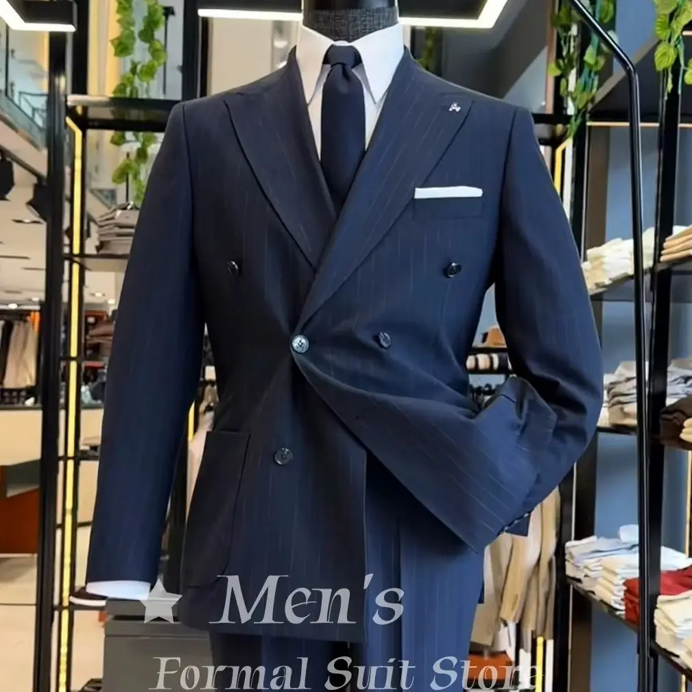 Navy Blue Pinstripe Double Breasted Suit Tailored 2 Piece Blazer & Pants Formal Business Wedding Groom Suit for Men Customized
Navy Blue Pinstripe Double Breasted Suit Tailored 2 Piece Blazer & Pants Formal Business Wedding Groom Suit for Men Customized