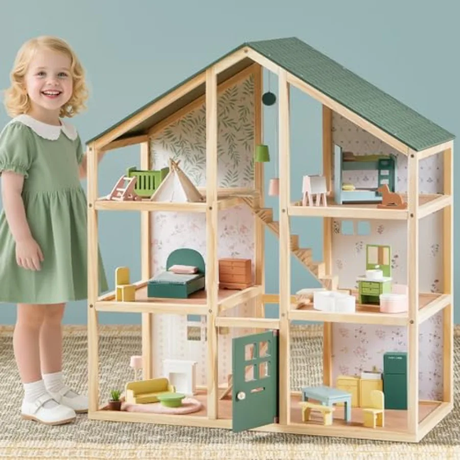 Wooden Dollhouse for Girls - 6 Rooms Wooden Doll House, DIY Pretend Doll House with 31Pcs Furniture Accessories, Creative Gift
Wooden Dollhouse for Girls - 6 Rooms Wooden Doll House, DIY Pretend Doll House with 31Pcs Furniture Accessories, Creative Gift
