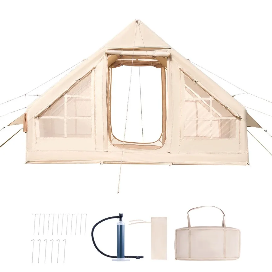Camping inflatable tent for 3-5 persons, 300D Oxford fabric, gray, easy-setup with hand pump, 4-season glamping tent with stove
Camping inflatable tent for 3-5 persons, 300D Oxford fabric, gray, easy-setup with hand pump, 4-season glamping tent with stove