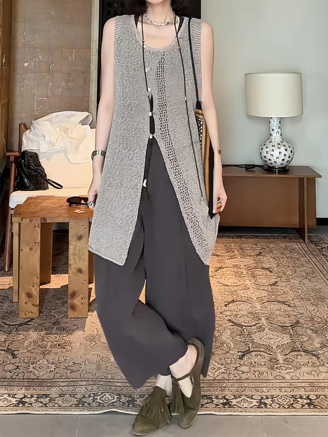 Laid-back Minimalist Women's Summer Outfit High Waist Wide Leg Pants Vest Top Three-piece Set Comfortable Breathable Casual F...
Laid-back Minimalist Women's Summer Outfit High Waist Wide Leg Pants Vest Top Three-piece Set Comfortable Breathable Casual F...