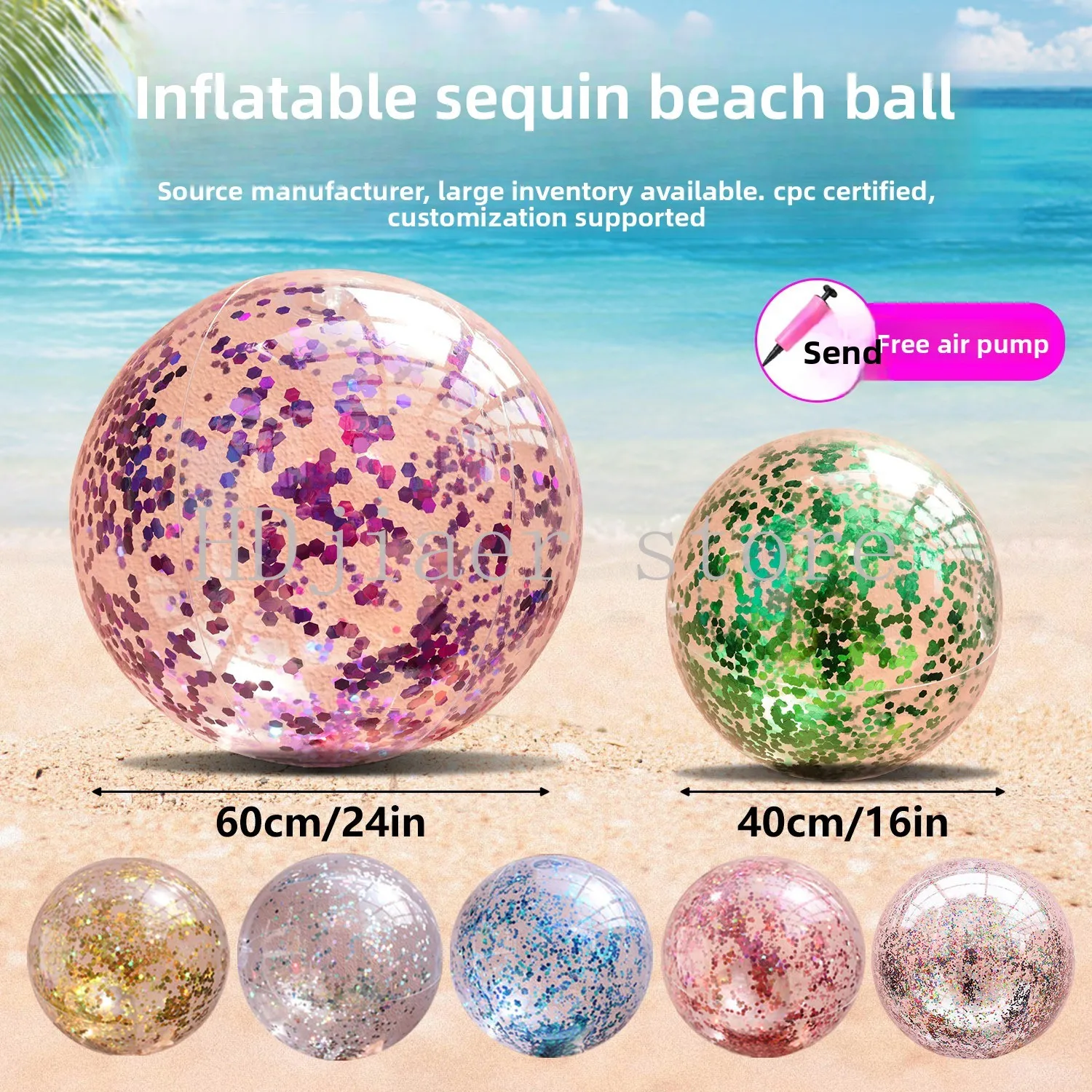 Sequined Inflatable Beach Ball - Ultra-Transparent Advertising Flash Ball, Suitable for Beach Parties & Outdoor Events
Sequined Inflatable Beach Ball - Ultra-Transparent Advertising Flash Ball, Suitable for Beach Parties & Outdoor Events
