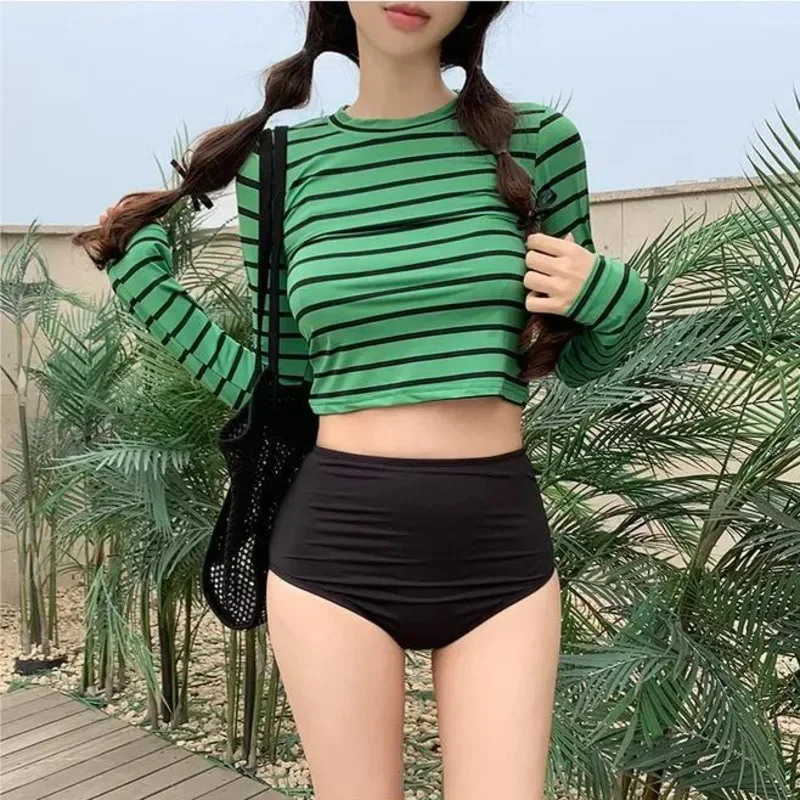 High Waist Women's Bikini Set Padded High Neck Biquini Two Pieces Swimwear Striped Long Sleeve Swimsuit Bathing Suit 2024 Korean
High Waist Women's Bikini Set Padded High Neck Biquini Two Pieces Swimwear Striped Long Sleeve Swimsuit Bathing Suit 2024 Korean