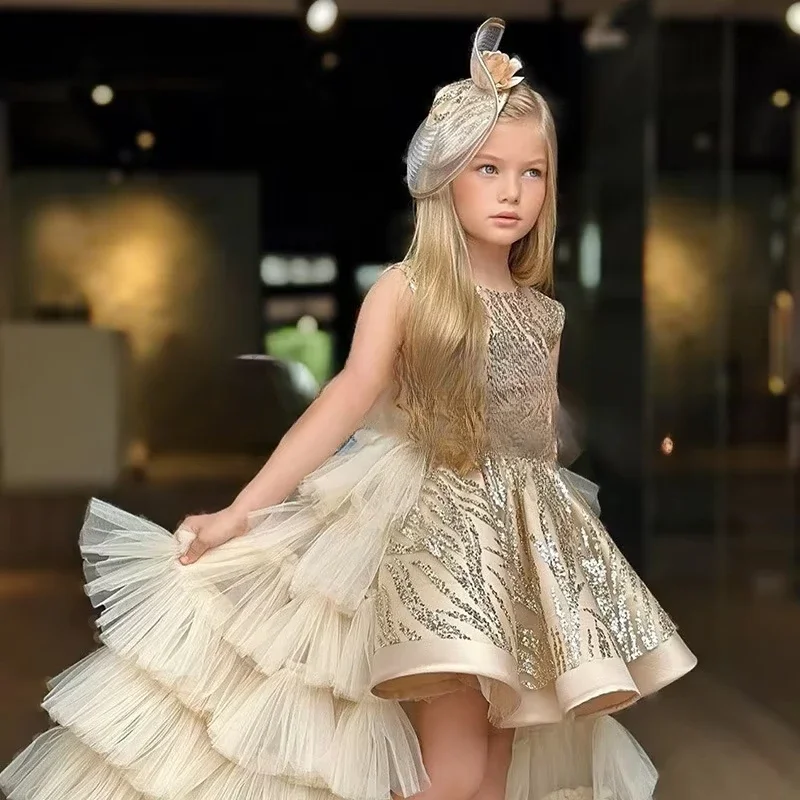 Girls Evening Dress Sleeveless Sequined Embroidery Gown Tiered Tulle Asymmetric Hem Formal Party Dress Kids Pageant Costume Wit
Girls Evening Dress Sleeveless Sequined Embroidery Gown Tiered Tulle Asymmetric Hem Formal Party Dress Kids Pageant Costume Wit