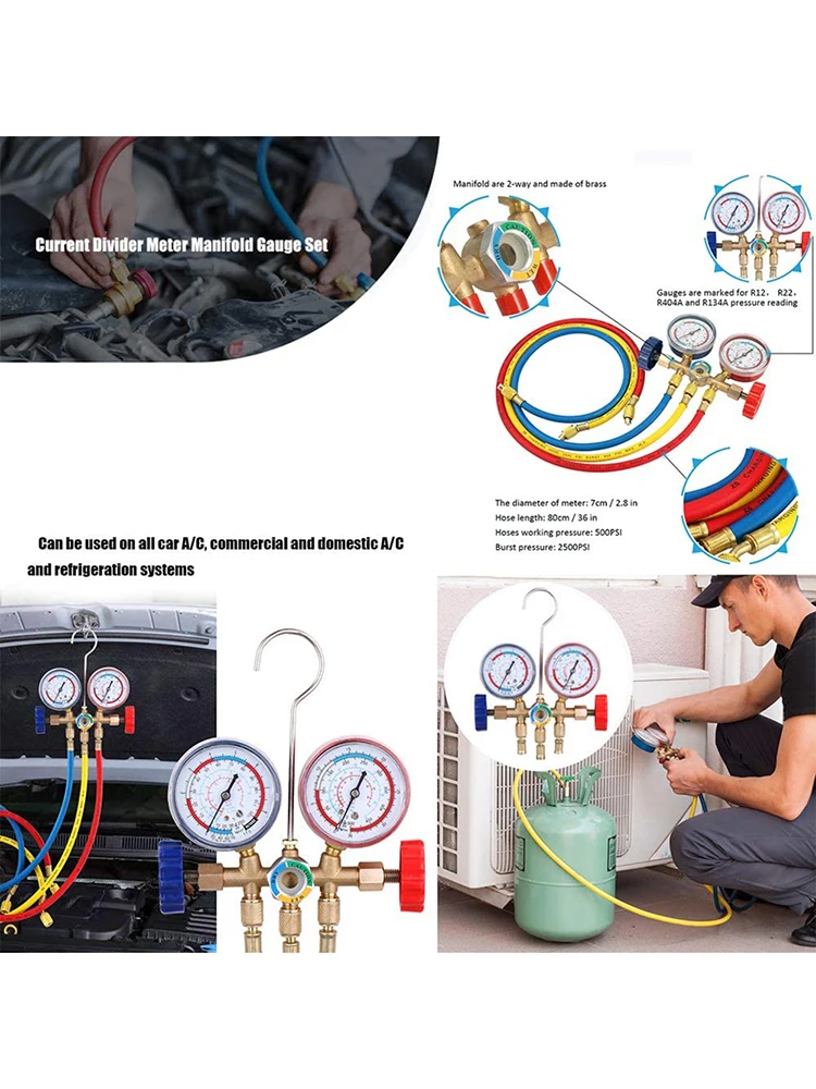Манометрический коллектор для хладагентов, 3-ходовой, для систем кондиционирования и холодильного оборудования, для заправки и обслуживания R12, R22, R404A, R134A
Манометрический коллектор для хладагентов, 3-ходовой, для систем кондиционирования и холодильного оборудования, для заправки и обслуживания R12, R22, R404A, R134A